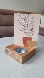 Kaarthouder met vaasje en waxinelicht, Ophalen of Verzenden, Zo goed als nieuw, Hout, Minder dan 25 cm