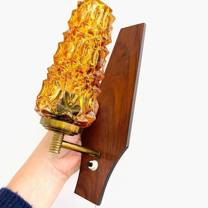Deens vintage design WANDLAMP Mid Century lamp Hotel Chic, Huis en Inrichting, Lampen | Wandlampen, Gebruikt, Glas, Hout, Metaal