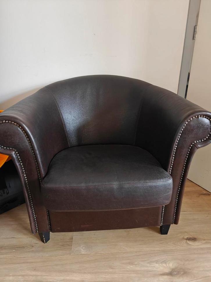 Mooie leren fauteuil -, Huis en Inrichting, Fauteuils, Gebruikt, Leer, 75 tot 100 cm, 75 tot 100 cm, Ophalen