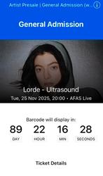 2 tickets Lorde ultrasound tour, Amsterdam, Twee personen, November