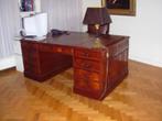 Prachtige grote engelse partnersdesk leren blad & veel lades, Ophalen