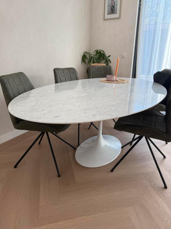 Marmeren tulp tafel ovaal 200x120cm, Huis en Inrichting, Tafels | Eettafels, Zo goed als nieuw, 100 tot 150 cm, 200 cm of meer