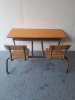 Vintage stoere industriële schoolbank uit Frankrijk., Ophalen, Gebruikt