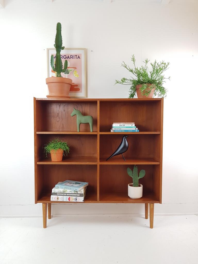 Vintage Deens boekenkastje teak fineer open kast, Ophalen of Verzenden