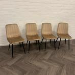 4 Fluwelen Eetkamerstoelen Champagne Beige, Metaal, Overige kleuren, Ophalen of Verzenden, Zo goed als nieuw
