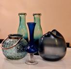 Vazen en windlicht blauw glas, Blauw, Ophalen of Verzenden, Minder dan 50 cm, Glas