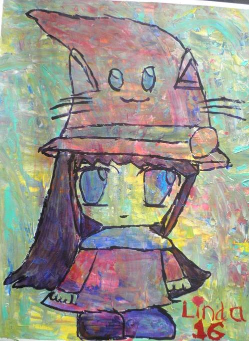 Schilderij klein heksje 16, Antiek en Kunst, Kunst | Schilderijen | Modern, Ophalen of Verzenden