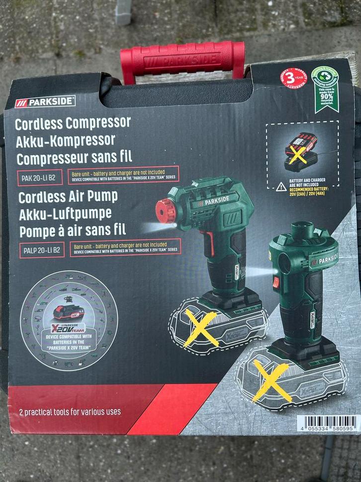 PARKSIDE Accu Compressor & Luchtpomp - Nieuw!, Doe-het-zelf en Verbouw, Compressors, Nieuw, Minder dan 6 bar, Minder dan 25 liter