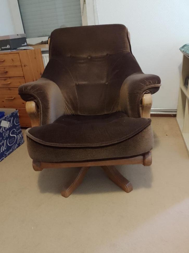 Draaistoel eikenhout, Huis en Inrichting, Stoelen, Gebruikt, Eén, Hout, Stof, Bruin, Ophalen