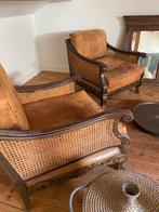 Twee unieke cognac leren houten fauteuils, Ophalen