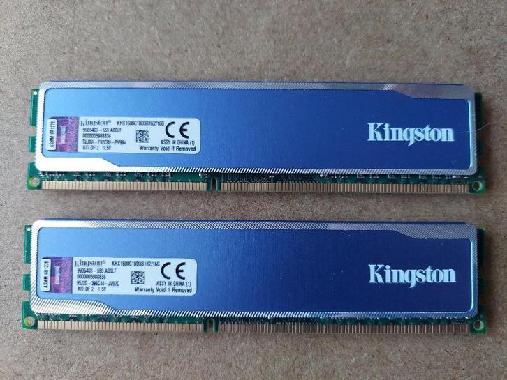 Kingston DDR3 geheugen KHX1600C10D3B1K2/16G HyperX Blue 1333, Computers en Software, RAM geheugen, Gebruikt, Desktop, 16 GB, DDR3