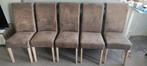 Vijf taupe velvet eetstoelen, Ophalen, Hout, Bruin, Zo goed als nieuw
