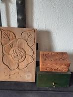 Landelijke"bord" kistje /bakje  houtsnijwerk bloem,sober ,, Ophalen of Verzenden, Nieuw