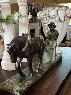 Vintage beeld van boer en paard, Antiek en Kunst, Ophalen of Verzenden