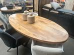 Magazijn Leegverkoop Eettafel ovaal mangohout matrix zwart, Nieuw, Info@wkhome.nl, 150 tot 200 cm, Vier personen