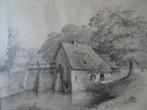 Tekening watermolen in bos met beekje 1875, zonder signatuur, Verzenden