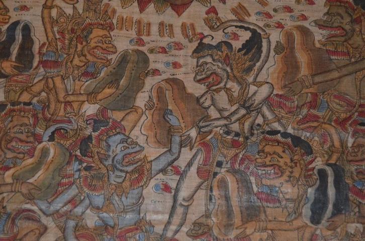 Kamasan Bali Schilderij scene Ramayana epos, Antiek en Kunst, Kunst | Niet-Westerse kunst, Ophalen of Verzenden