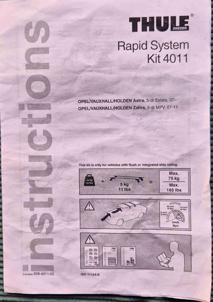 Thule 4011 kitset voor Opel Astra/Zafira (2007+), Ophalen of Verzenden, Gebruikt