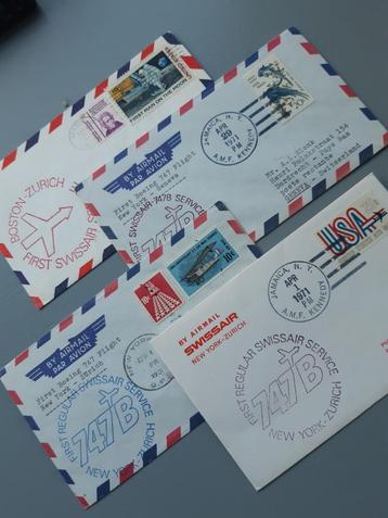 Luchtvaart, 1e vluchten Swissair naar USA, 4 stuks, € 8,00 beschikbaar voor biedingen