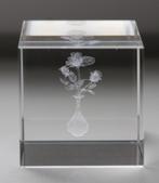 3D laser glasblok, vaas met 3 rozen, kristal glasblok, Ophalen of Verzenden, Zo goed als nieuw