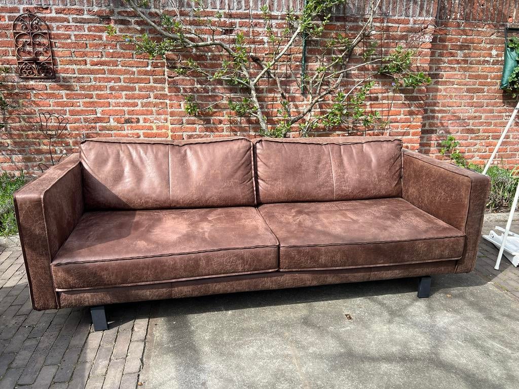 Driezitsbank microleder 220 lang, Ophalen, Driepersoons, Rechte bank, 200 tot 250 cm