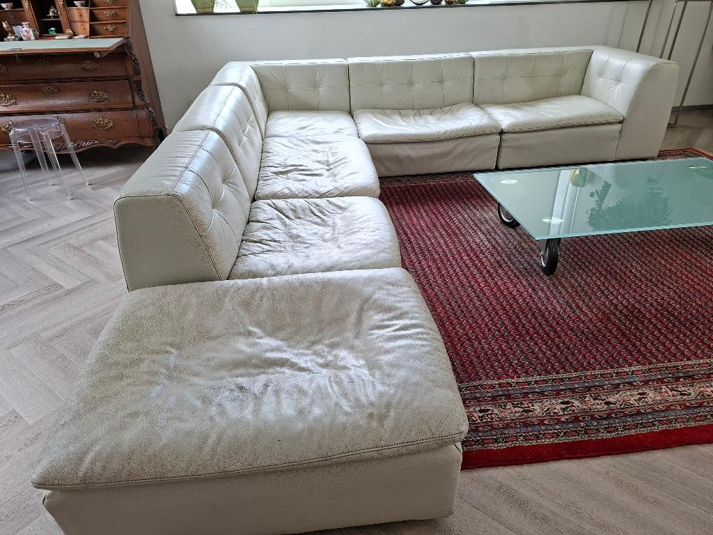 Modulaire hoekbank, lichtgrijs leer, merk Montèl., Ophalen, Gebruikt, 300 cm of meer, Modern