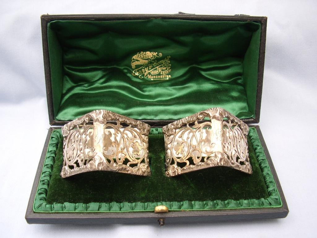 Antieke zilveren servet ringen in doos - ca. 1900, Ophalen of Verzenden, Zilver