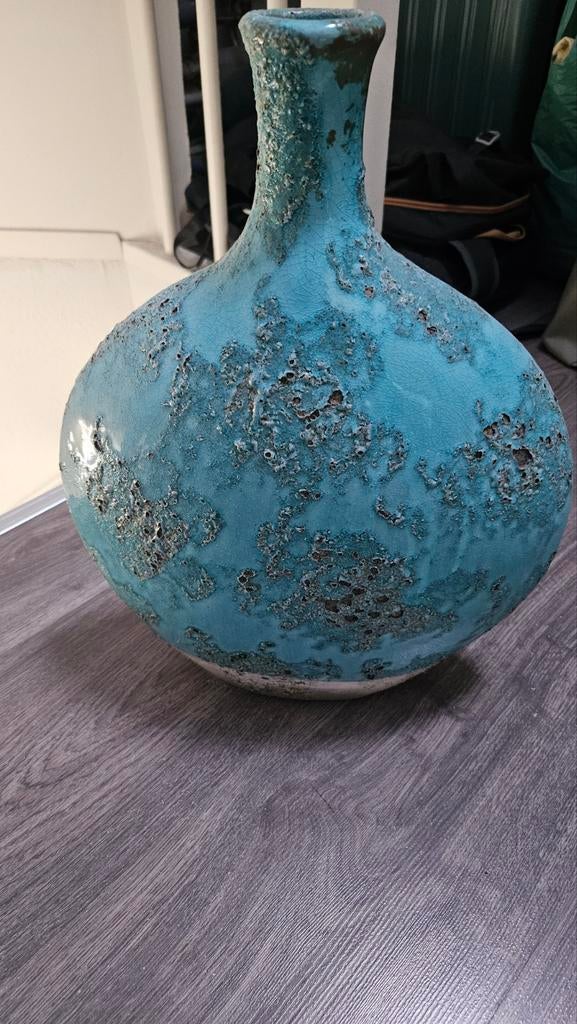Prachtige turquoise vaas met unieke textuur, Antiek en Kunst, Ophalen