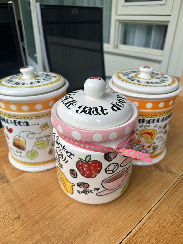 Blond Amsterdam voorraadpotten met deksel, Gebruikt, Ophalen of Verzenden, Voorraadpot, Steen/keramiek