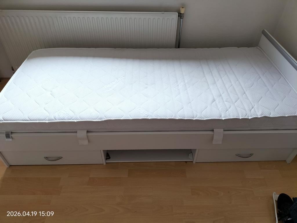 Gratis eenpersoonsbed met lattenbodem en optioneel matras, Huis en Inrichting, Slaapkamer | Bedden, Ophalen, Gebruikt, 90 cm, Eenpersoons