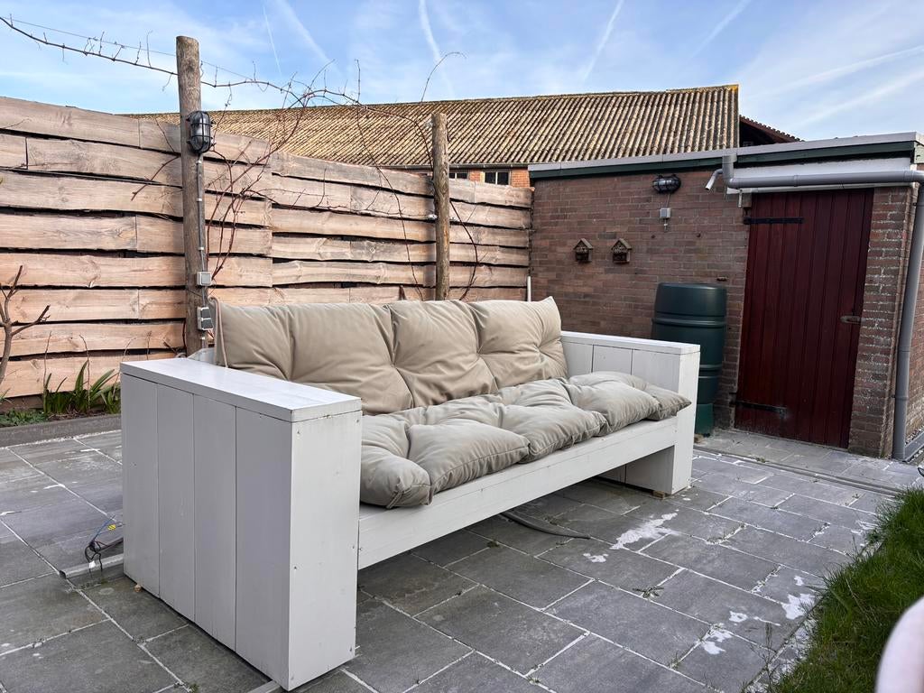 Tuinbank van hout met heerlijk zitkussen, Ophalen, Zo goed als nieuw, Hout