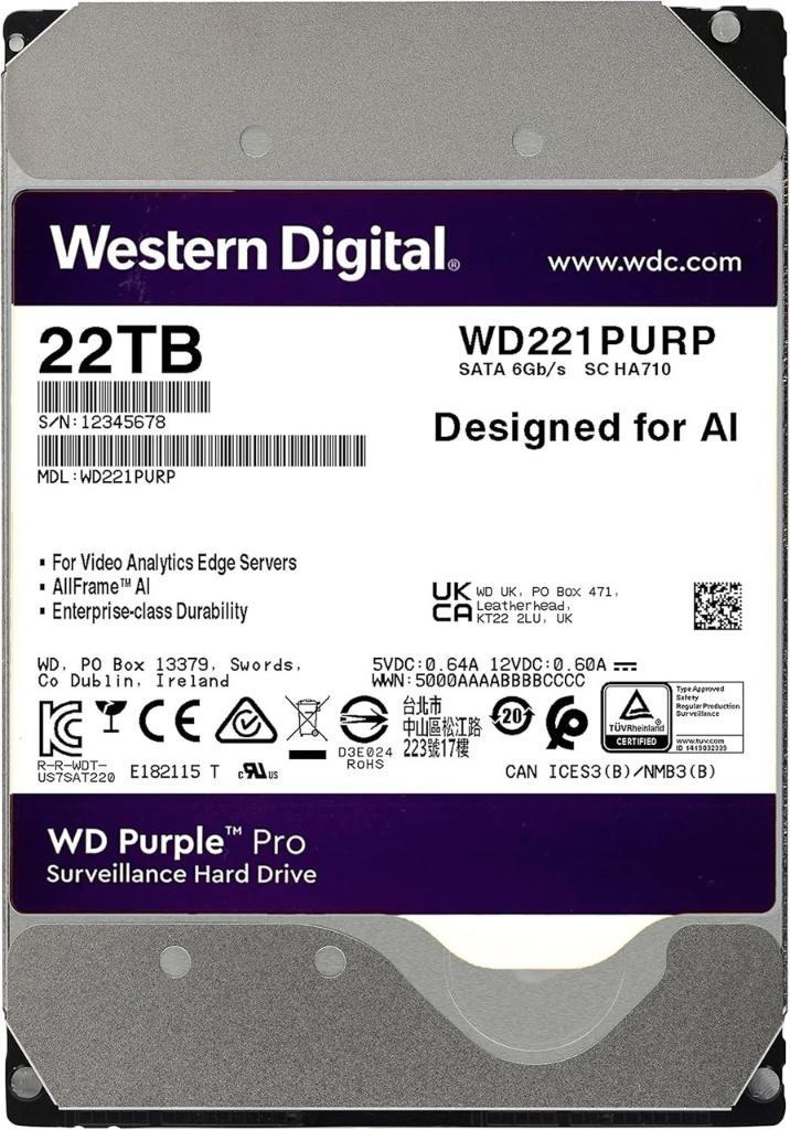 WD Purple 22TB AI (8 op voorraad), Computers en Software, Harde schijven, Zo goed als nieuw, Desktop, Intern, HDD, SATA, Ophalen of Verzenden