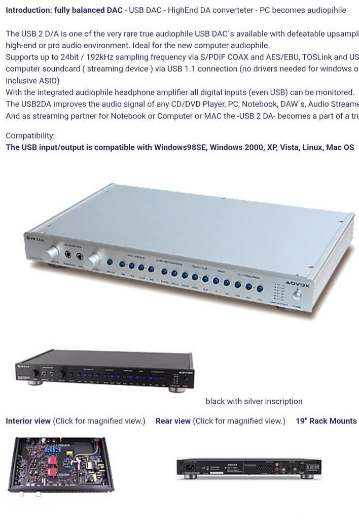 AQVOX USB 2 D/A MKII Converter 24 Bit/192KHZ, Ophalen of Verzenden