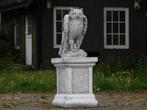 Eenmalig: Uil op Sokkel - 66 cm - Steen, Tuin en Terras, Tuinbeelden, Dierenbeeld, Steen, ., Ophalen of Verzenden