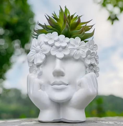 Bloempotje meisje met bloemenrand, Tuin en Terras, Bloempotten, Kunststof, Rond, Nieuw, Ophalen of Verzenden