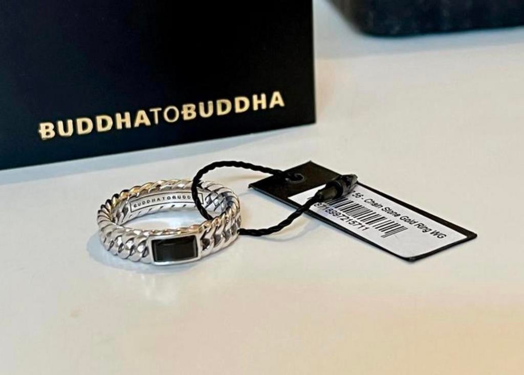 Buddha to Buddha ring in 14 karaat witgoud!! NIEUW!, Nieuw, Ophalen of Verzenden, 17 tot 18, Dame of Heer