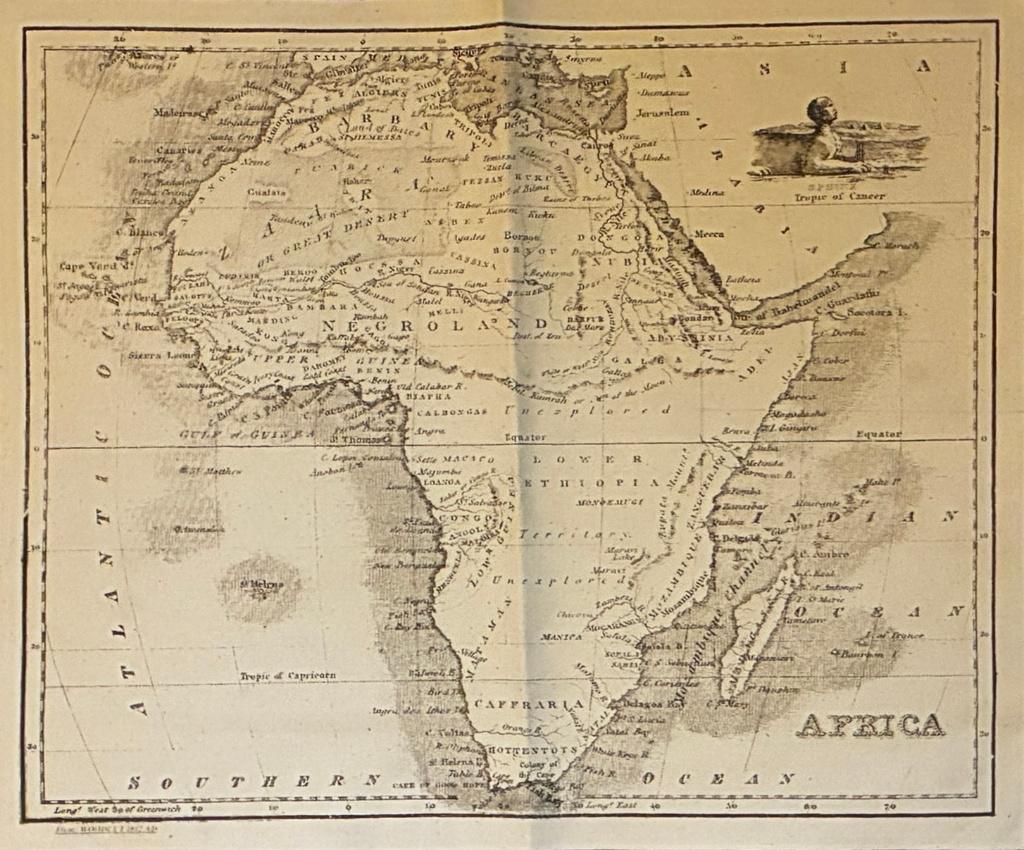 Kaart Africa 1812 op doek 55 x 43 cm, Ophalen