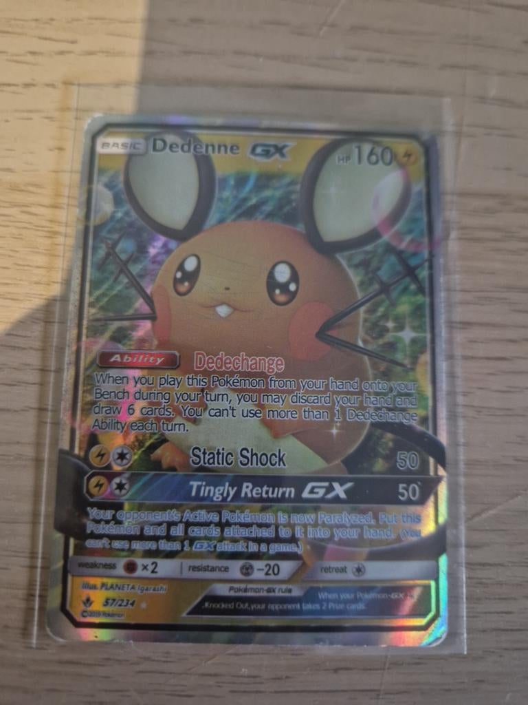 Dedenne GX Pokémon kaart 57/234, Ophalen of Verzenden, Zo goed als nieuw, Losse kaart, Foil