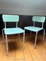 Vintage stoelen schoolstoelen turquoise old svhool, Ophalen, Gebruikt, Blauw, Twee