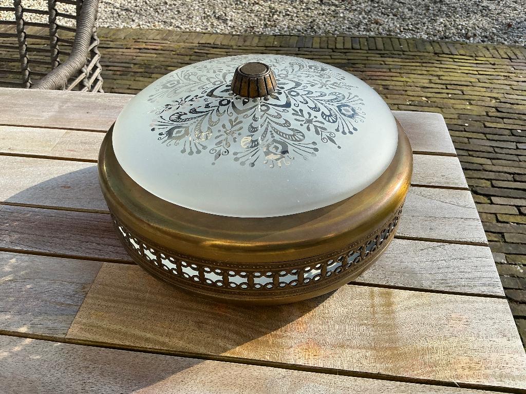 Oude plafondlamp uit Schouwburg Groningen, Huis en Inrichting, Lampen | Plafondlampen, Ophalen of Verzenden, Gebruikt, Glas, Nostalgisch