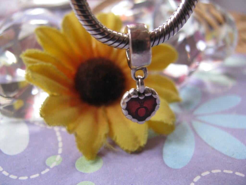 Pandora DANGLE bedel 790471EN07 = hart EMAILLE rood + logo, Pandora, Ophalen of Verzenden, Zo goed als nieuw, 1 bedel