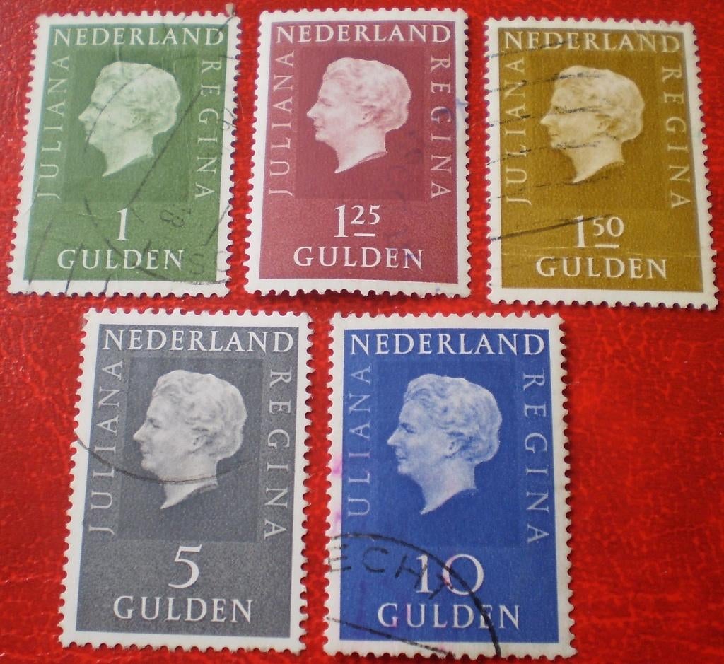 Nederland - 5x Koningin Juliana 1 - 10 Gulden, Postzegels en Munten, Postzegels | Nederland, Verzenden, Na 1940, Gestempeld
