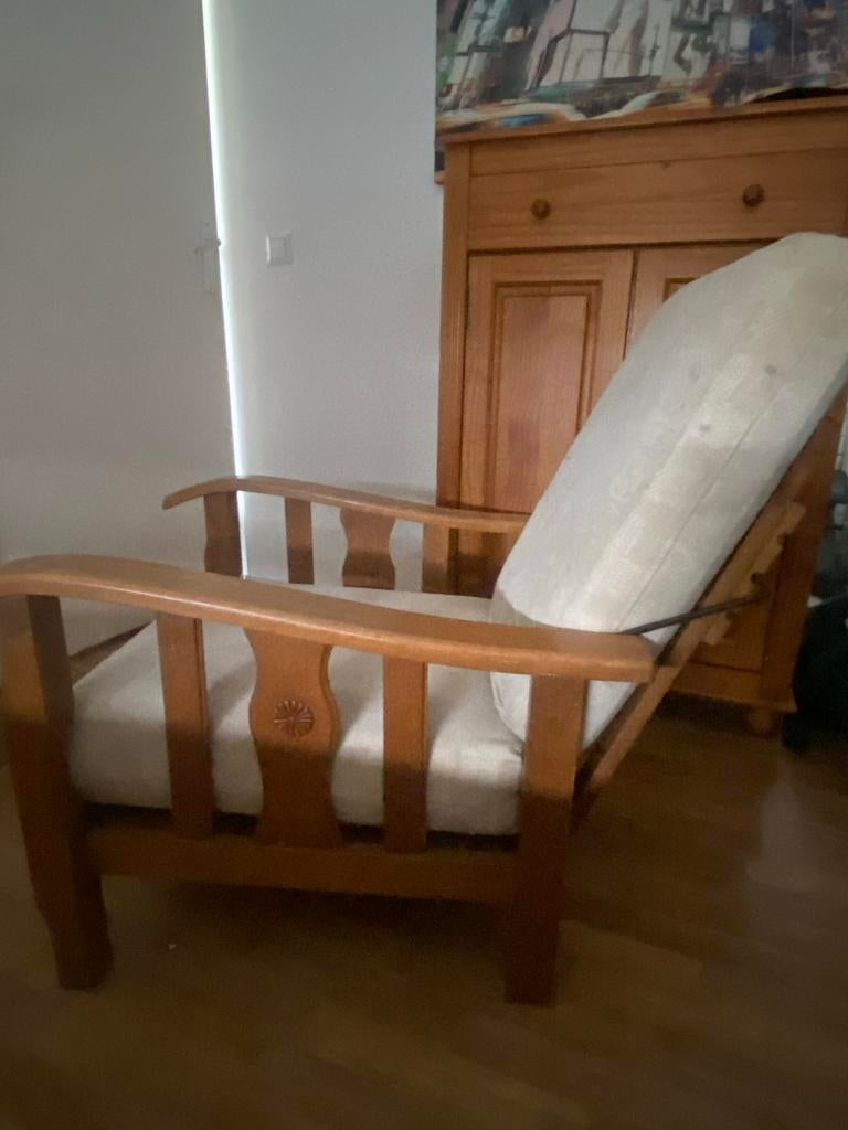 Vintage houten rookstoel met verstelbare rugleuning, Antiek en Kunst, Antiek | Meubels | Stoelen en Banken, Ophalen