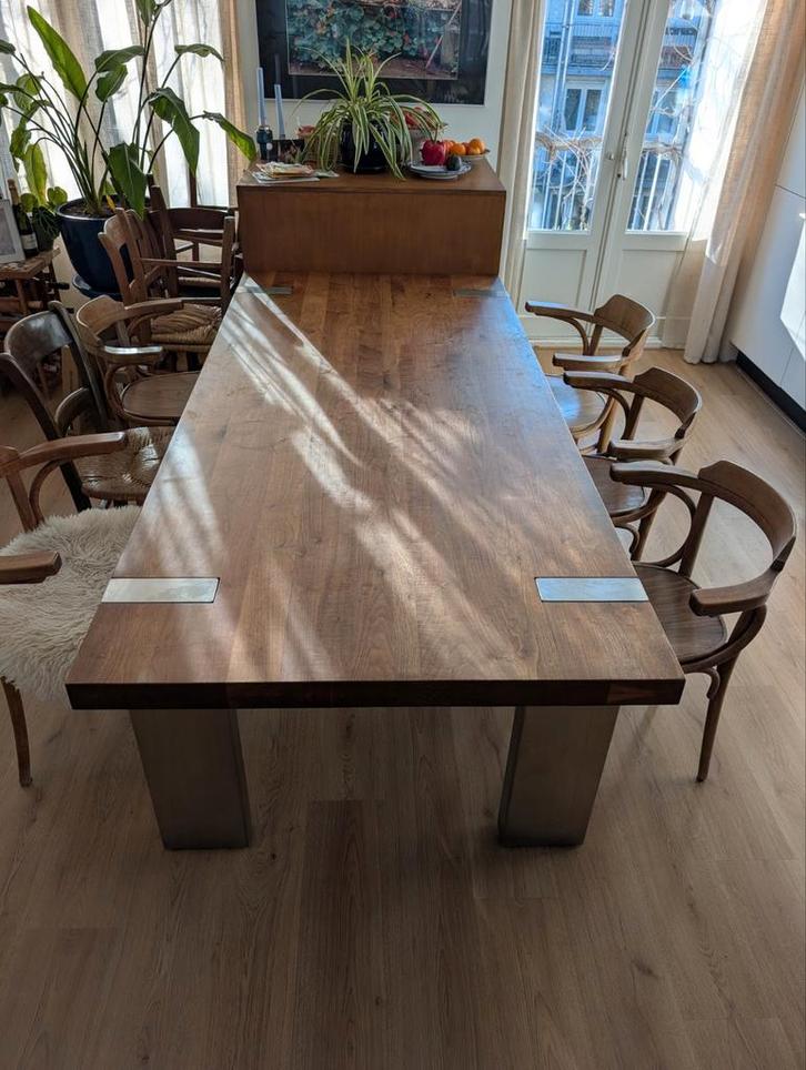 Massief Houten Eettafel 220 x 100 x 76 cm | Metalen Poten, Huis en Inrichting, Tafels | Eettafels, 50 tot 100 cm, 200 cm of meer