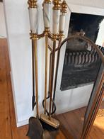 Complete Openhaard Set: Messing Gereedschap & Vonkenscherm, Ophalen, Gebruikt, Vrijstaande haard, Overige soorten