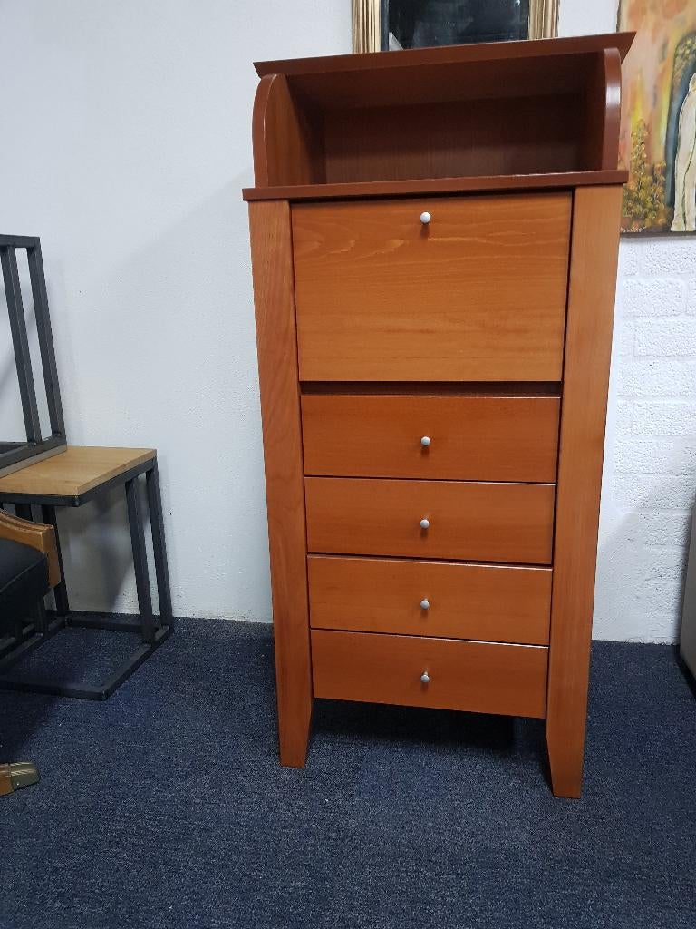 in top staat massief kersenhouten ladekastje met klep, 100 tot 150 cm, 5 laden of meer, Ophalen of Verzenden, Zo goed als nieuw