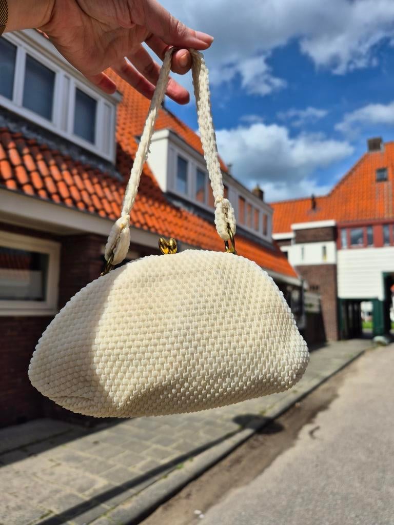 Vintage crèmekleurig handtasje, Ophalen of Verzenden, Wit, Handtas