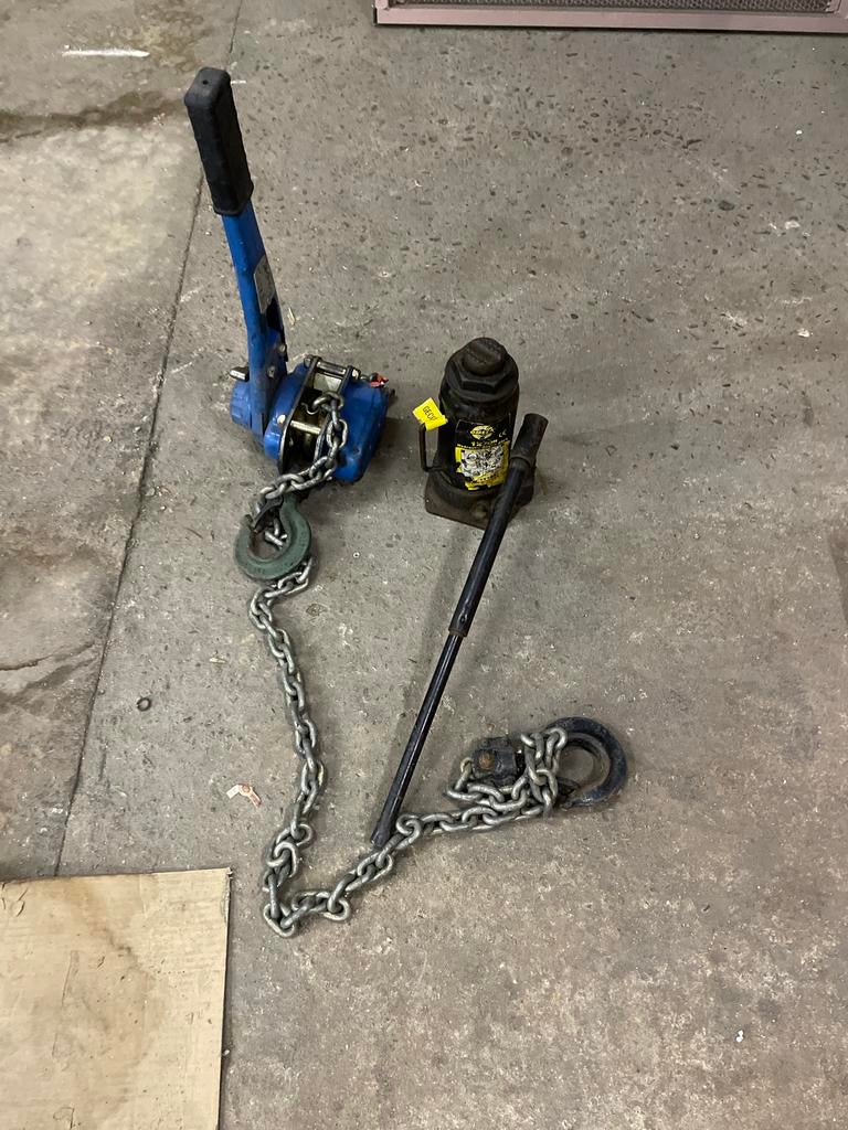 Hydraulische krik en kettinglier set, Ophalen of Verzenden, Gebruikt, Hydraulisch, Potkrik