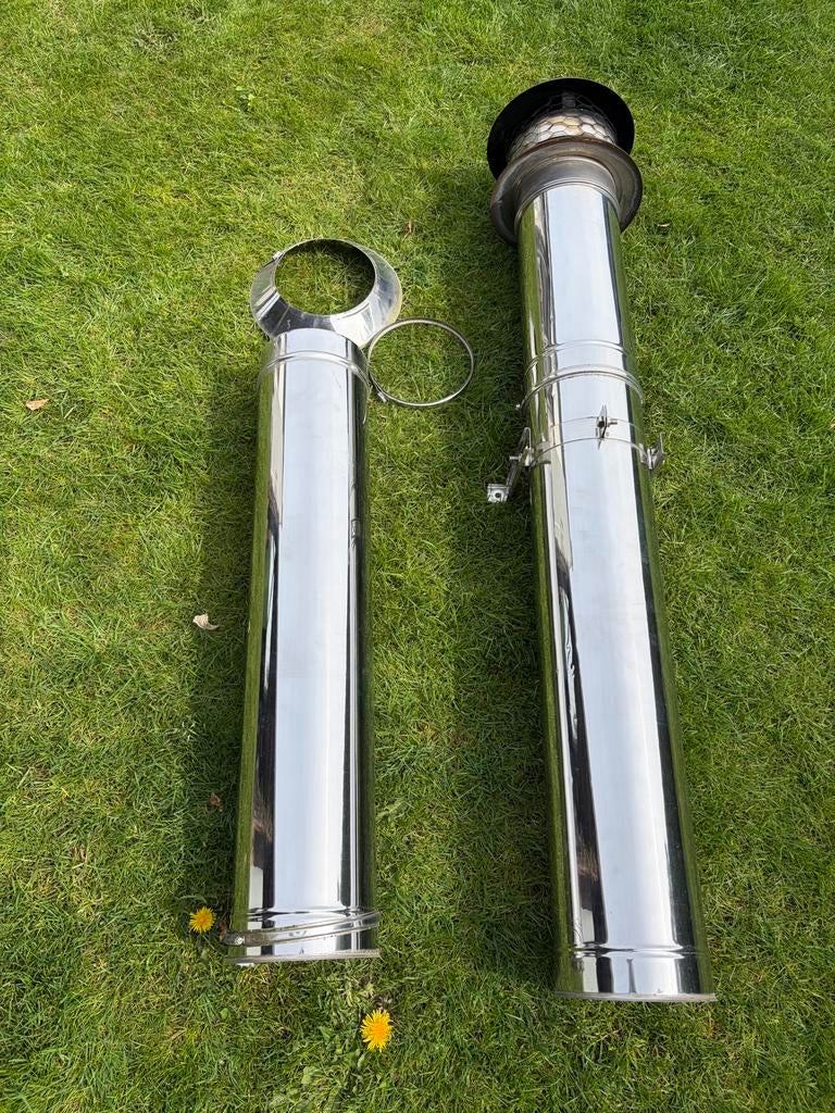 Dubbelwandige RVS kachelpijp 150/200 met stormkap, Huis en Inrichting, Kachels, Ophalen of Verzenden, Gebruikt, Hout, Pelletkachel