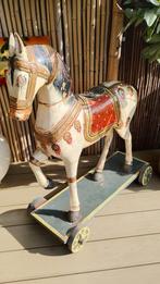 Antieke Indiase polychroom handgeschilderde trouw paard, Ophalen of Verzenden